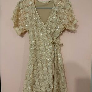 Millibon Cream Floral Sequin Mini Dress